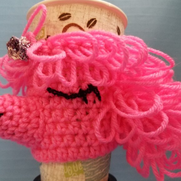 Handmade Crochet Poodle Puppy Dogs  PINK Cup Cozy - Picture 4 of 5